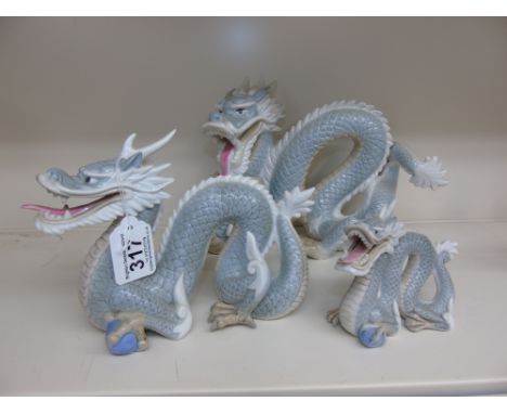 3 GRADUATED CERAMIC ORIENTAL DRAGONS