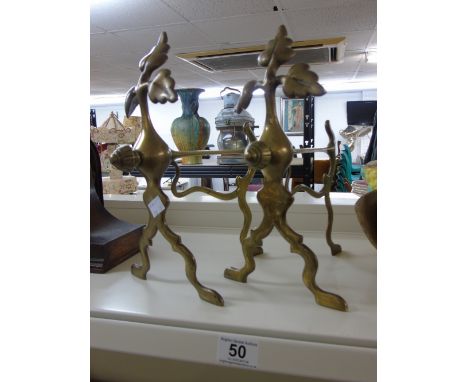 ART NOUVEAU BRASS FIRE DOGS