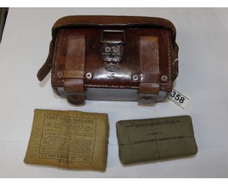 WW11 GERMAN MILITARY LEATHER POUCH, STAMPED 1940 BAUTZEN K + GERMAN EAGLE
