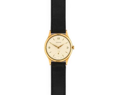 Garrard: A 9 Carat Gold Wristwatch, retailed by Garrard, circa 1955, manual wound lever movement, silvered dial with Arabic a