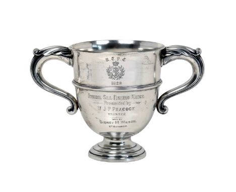 A George V Silver Two-Handled Cup,  by Jay, Richard Attenborough Co Ltd., Chester, 1911 inverted bell-shaped and on spreading