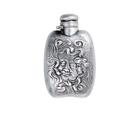 An American Silver Flask,  by Unger Brothers, Newark, New Jersey, First Quarter 20th Century shaped oblong, one side stamped 