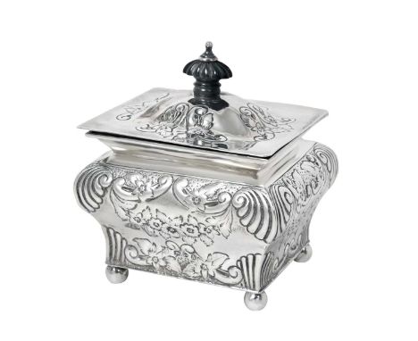 A Victorian Silver Tea-Caddy or Sugar-Box,  by George Nathan and Ridley Hayes, Chester, 1896 tapering oblong and on four ball