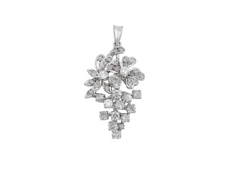 A Diamond Pendant the articulated floral spray set throughout with round brilliant cut and eight-cut diamonds, in white claw 