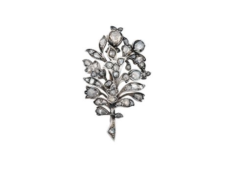 A Diamond Broochrealistically modelled as a floral spray, set throughout with rose cut and lasque cut diamonds, in white claw