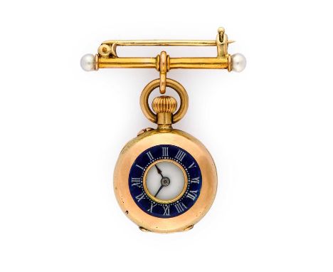 An Unusual Lady's Swiss 18 Carat Gold Miniature Fob Watch, circa 1900, cylinder movement, enamel dial with Roman numerals, fr