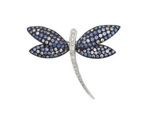 A Sapphire and Diamond Broochrealistically modelled as a butterfly, set throughout with round cut sapphires and round brillia