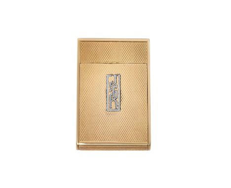A George V Gold Cigarette-Lighter,  by Asprey and Co. Ltd., London, 1933, 9ct oblong and with an engine turned finish, the fr