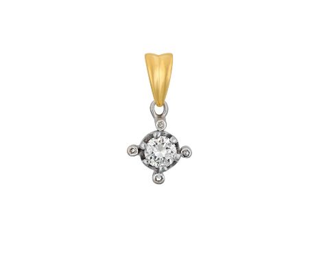 A Diamond Pendantthe round brilliant cut diamond in a white claw setting, with four eight-cut diamonds at equal points, suspe