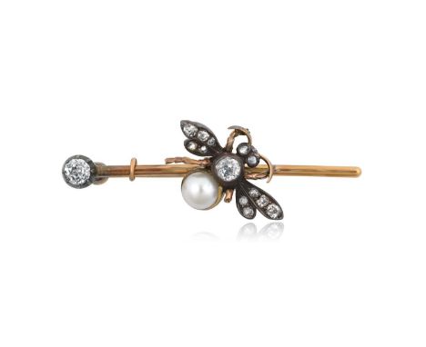 A Victorian Diamond and Split Pearl Brooch realistically modelled as an insect, set throughout with a split pearl and old cut