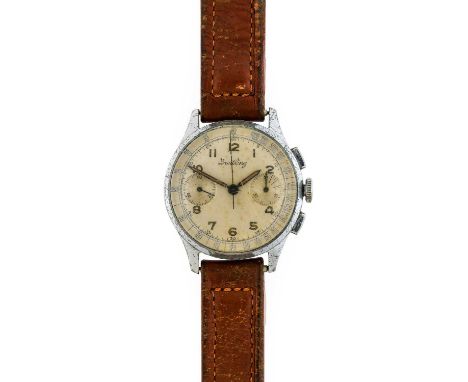 Breitling: A Chrome Plated Chronograph Wristwatch, signed Breitling, 1940's, (calibre Venus 188) manual wound lever movement,