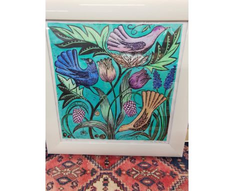 Hannah Firmin, contemporary artist, 'Spring', hand coloured wood cut print, limited edition 4/15, signed and dated '08 lower 