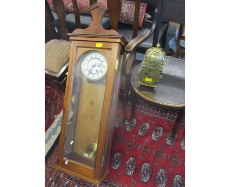 A reproduction Vienna regulator 8-day wall clock 116.5cm h, together with a late 19th/early 20th century lantern clock striki