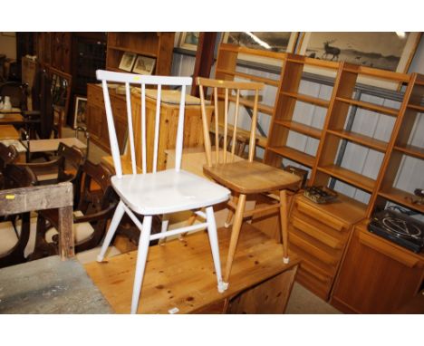 A light Ercol style stick back kitchen chair; and a painted similar 