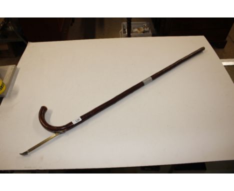 A walking stick with horse measuring attachment, silver mounted (with later repair)