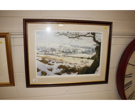 K Melling, pencil signed print "Pendleside in Winter"