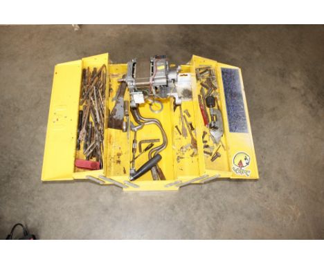 A cantilever tool box and contents of various tools; and a 240V electric motor 