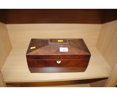 A 19th Century mahogany sarcophagus shaped two compartment tea caddy; with glass mixing bowl AF