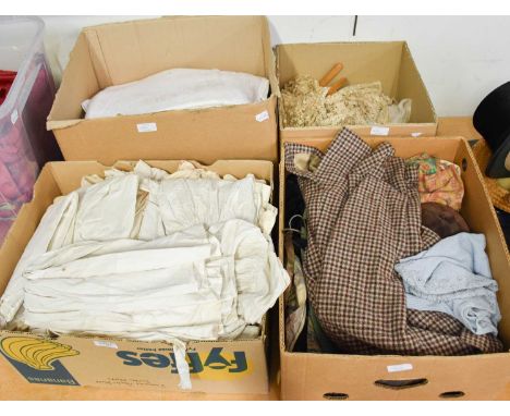 19th Century and Later Textiles and Costume including lace remnants, brown velvet riding hat, checked wool hacking jacket, ba
