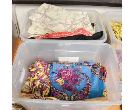 Quantity of Assorted French and Other Textiles, mainly 20th century including modern crewelwork etc,(two boxes)