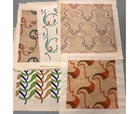 A Collection of Early 20th Century Kent &amp; Dawes Designers Original Wallpaper Design Watercolours on Paper, comprising nin