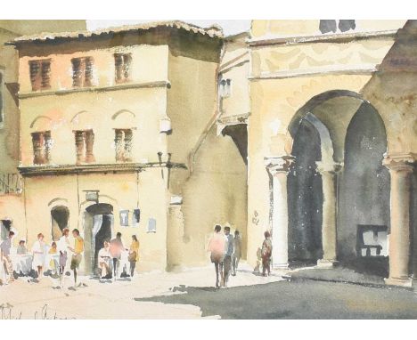 Michael Aubrey (b.1940) Piazza in Pienza Signed, watercolour, 27cm by 36.5cmProvenance: Walker Galleries Ltd  