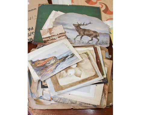 A Collection of Decorative Watercolours and Prints, including a set of comic ink drawings on tissue paper, 17cm by 23.5cm; a 