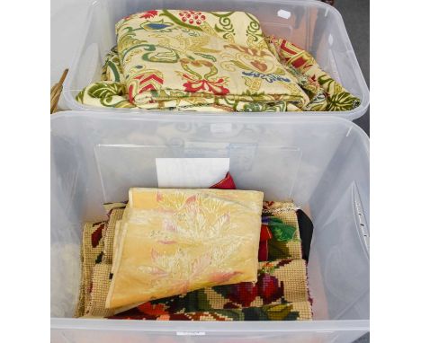 Assorted 20th Century Textiles comprising quantity of cream woven curtain remnants of various sizes, woolwork pelmet, other i
