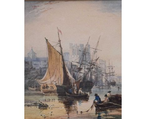 Attributed to William Wyld RI (1806-1889) "Rochester on the River Medway" Watercolour heightened with white and scratching ou