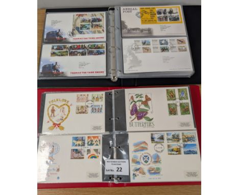Stamps: GB First Day Covers in 7 albums and loose, 1978-2013; better postmarks noted.