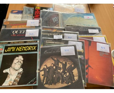Records: Collection of albums including Jimi Hendrix, Queen, U2, Meatloaf; (25+).
