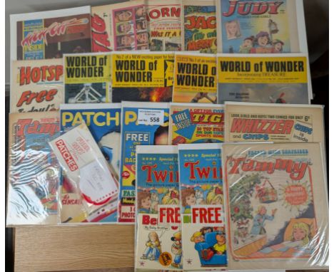 Comics/Magazines: Box of boys and girls' UK comics, 60s-80s; approx 50 issues, free gift issues still have original free gift