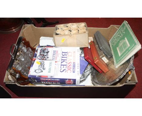 Miscellaneous items to include a miniature tantalus, glassware and metalware 