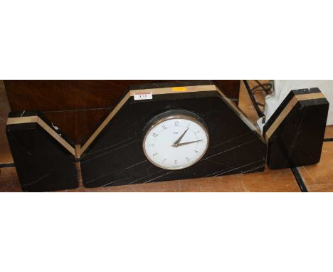 An Art Deco Metamec slate clock garniture, w.35cm