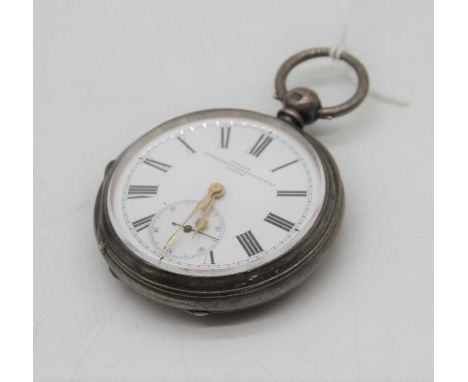 A late Victorian silver cased keywind pocket watch, the white enamel dial signed Pearce 113 Westminster Bridge Road, London, 