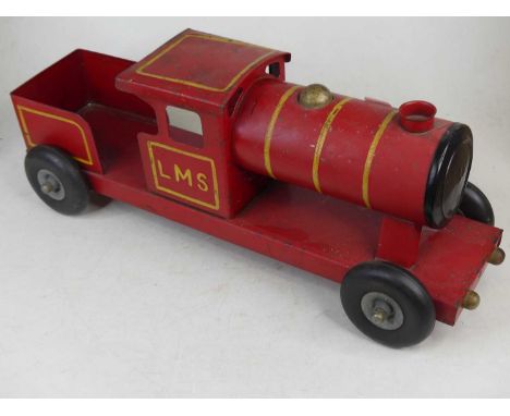 A 20th century tin-plated model pull-along steam engine, length 51cm 