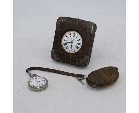 An early 20th century Goliath nickel cased open faced pocket watch having enamel dial with Roman numerals and subsidiary seco