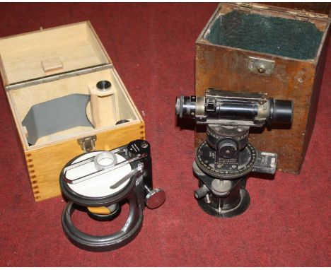 An AM Astro Compass Mk2 circa 1940, cased, together with a mid 20th century German microscope base, cased