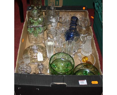 A collection of 19th century and later glassware, to include a Mary Gregory enamel decorated jug 