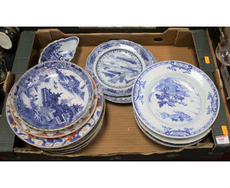 A collection of 18th century and later Chinese porcelain to include plates and a sauceboat (a/f)With chips, cracks and breaks