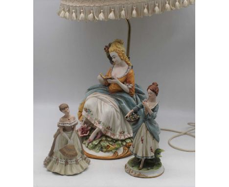 A Coalport figurine 'The Age of Elegance, Society Debut'; together with a Naples figure of a girl with a basket of flowers; a