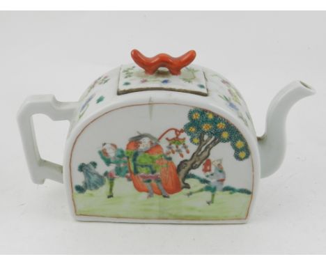 A Chinese hard paste porcelain teapot, decorated in the famille verte palette, bears seal mark to base. H.14cm