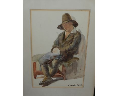 Attributed to Claude Hulke. Mid 19th century Continental school, study of a seated gentleman resting on a bench, pencil on pa
