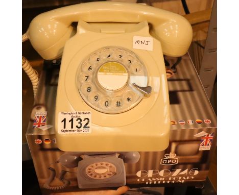 Ivory, GPO746 Retro rotary telephone replica of the 1970s classic, compatible with modern telephone banking and any standard 