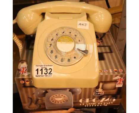 Ivory, GPO746 Retro rotary telephone replica of the 1970s classic, compatible with modern telephone banking and any standard 