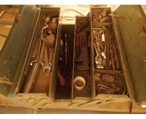 Vintage metal cantilever toolbox and workshop tool contents. Not available for in-house P&amp;P, contact Paul O'Hea at Mailbo