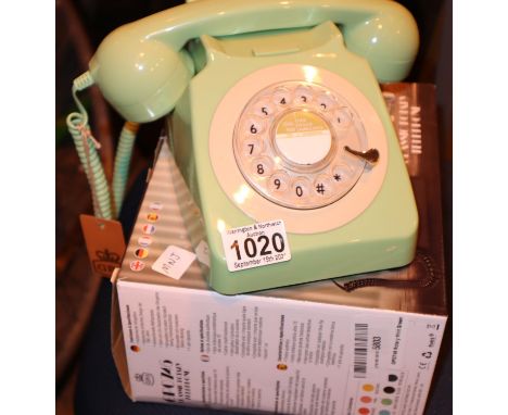 Mint green, GPO746 Retro rotary telephone replica of the 1970s classic, compatible with modern telephone banking and any stan