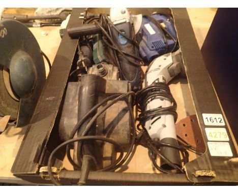 A box containing various electric tools, all with a two pin continental plug. Not available for in-house P&amp;P, contact Pau