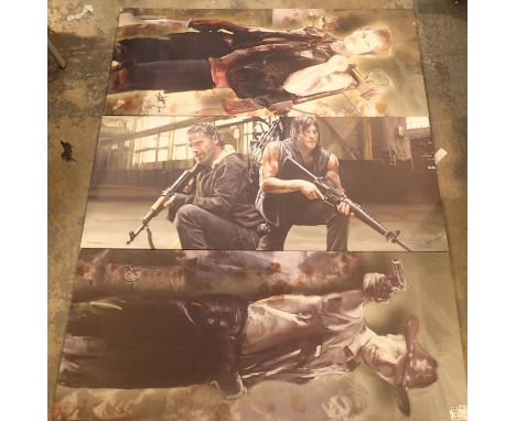 Three large Walking Dead related frameless prints, 50 x 120 cm. Not available for in-house P&amp;P, contact Paul O'Hea at Mai