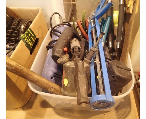 Box of electrical and hand workshop tools. Not available for in-house P&P, contact Paul O'Hea at Mailboxes on 01925 659133Con